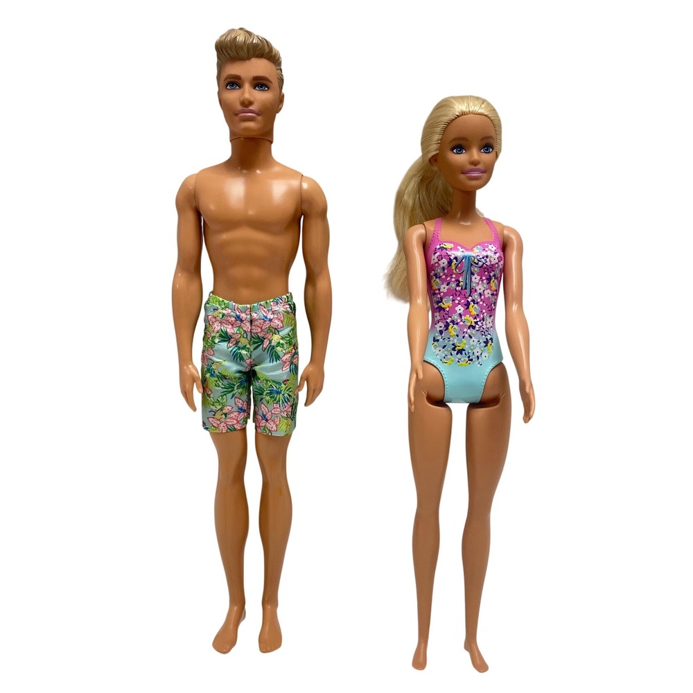 Mattel Barbie and Ken Beach Doll Set Floral Swimsuit Trunks GHW37 DGT83